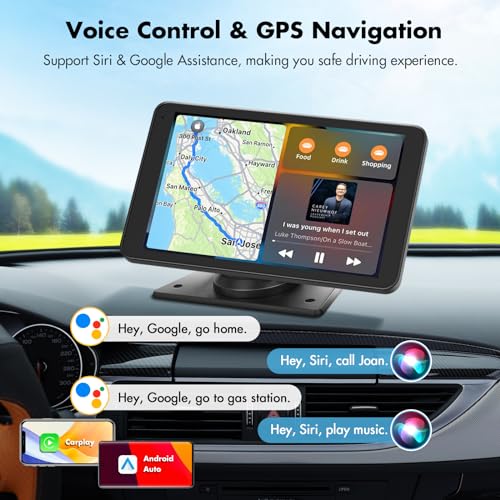 Eleacc Portable Wireless Carplay Car Stereo, 7" HD Touchscreen for Car with Apple CarPlay & Android Auto with Mirror Link/Backup Camera/Siri/Bluetooth/Navigation/AUX for All Vehicles