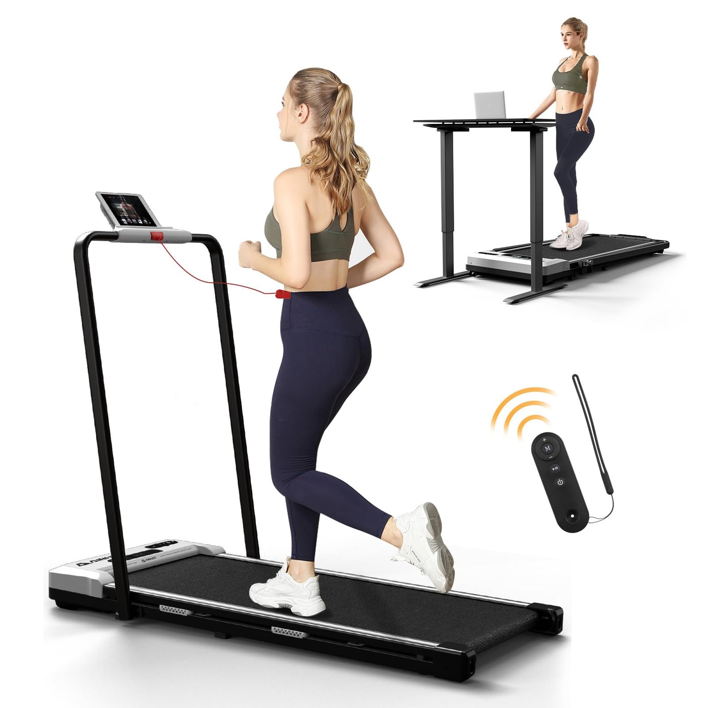 AIRHOT Under Desk Treadmill, Walking Pad 2 in 1 for Walking and Jogging, Portable Walking Treadmill with Remote Control Lanyard for Home/Office, 2.5HP Low-Noise Desk Treadmill in LED Display