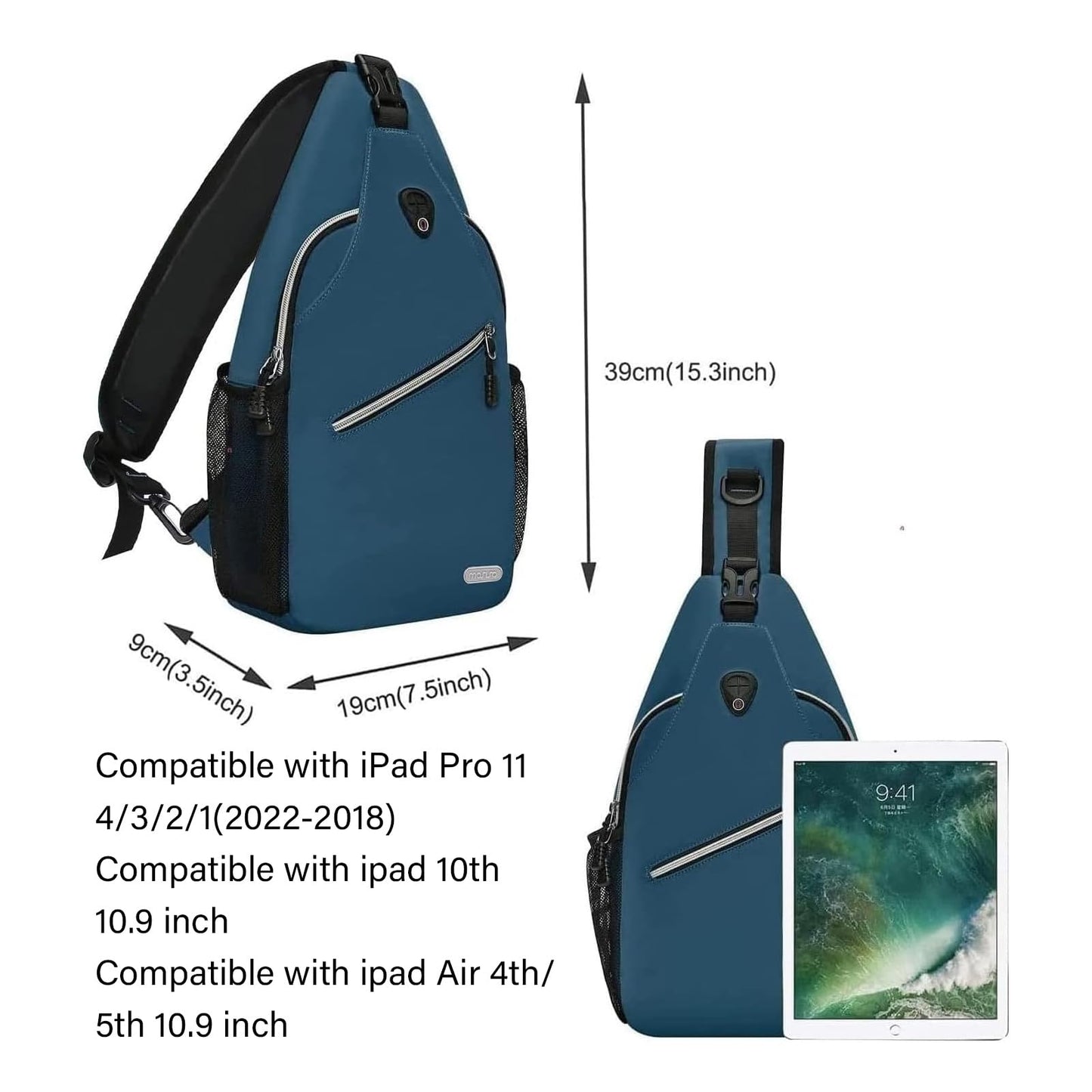 MOSISO Sling Backpack, Multipurpose Crossbody Shoulder Bag Travel Hiking Daypack, Airy Blue, Medium