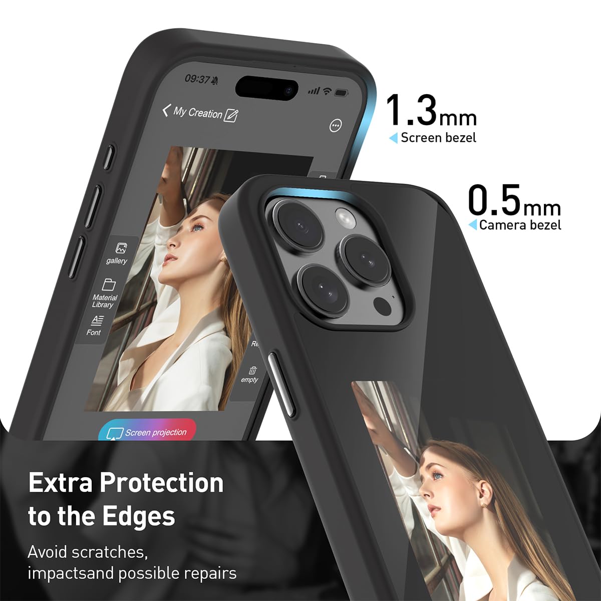 Smart Ink Phone Case for iPhone 13/14 / 15 Pro Max, Smart NFC Ink Screen Phone Case (Black,for iPhone 13 pro max)