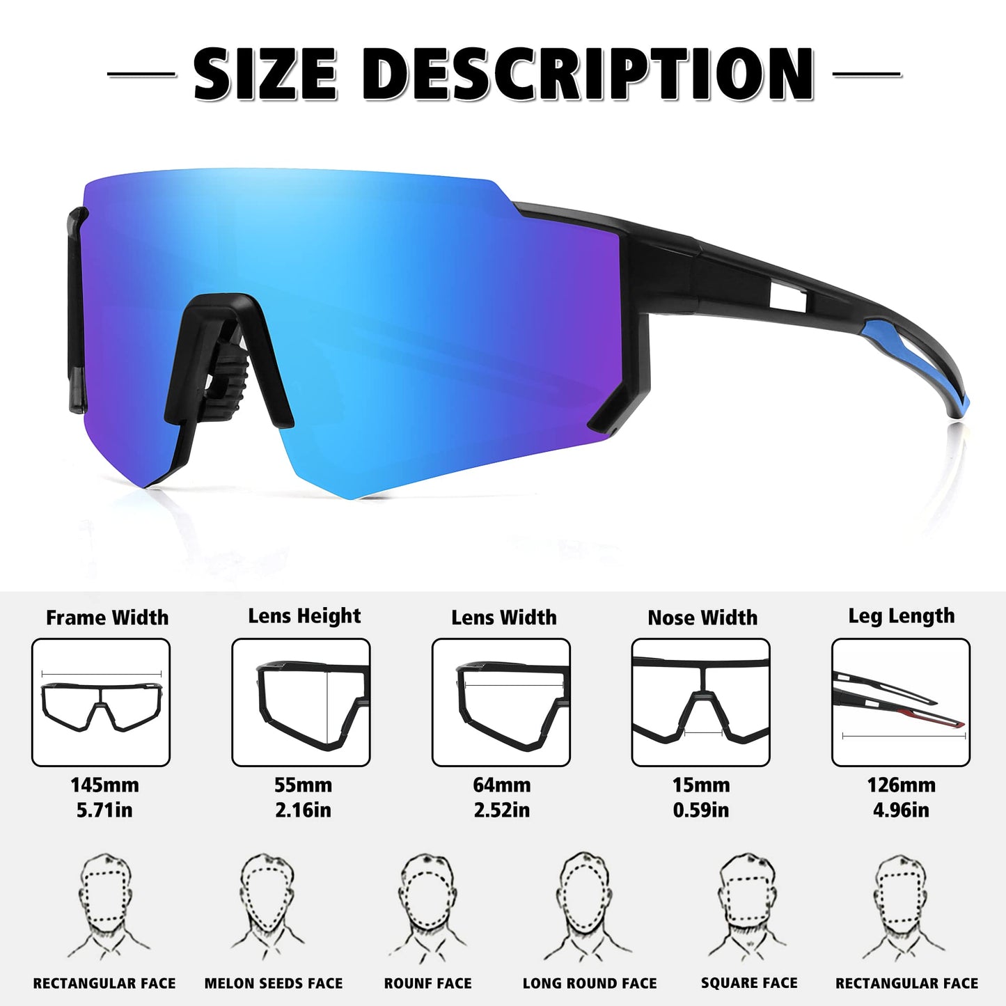 STORYCOAST Polarized Sports Sunglasses for Men Women,Driving Fishing Cycling Mountain Bike Sunglasses UV400 Protection Clear Gray Frame-Dark Blue Mirror Lens