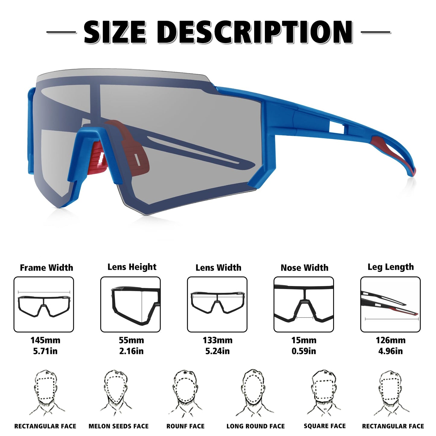 STORYCOAST Polarized Sports Sunglasses for Men Women,Driving Fishing Cycling Mountain Bike Sunglasses UV400 Protection Clear Gray Frame-Dark Blue Mirror Lens