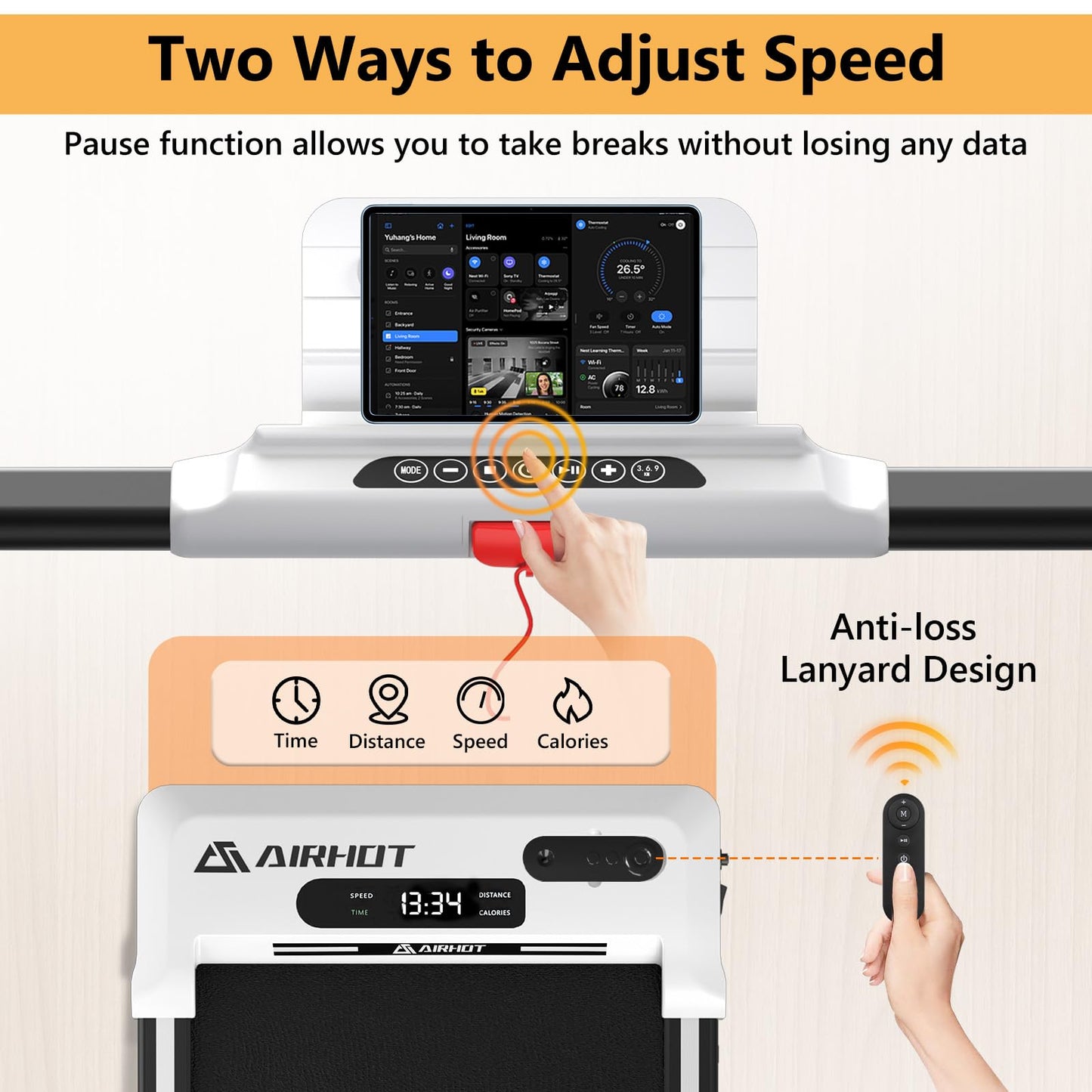 AIRHOT Under Desk Treadmill, Walking Pad 2 in 1 for Walking and Jogging, Portable Walking Treadmill with Remote Control Lanyard for Home/Office, 2.5HP Low-Noise Desk Treadmill in LED Display