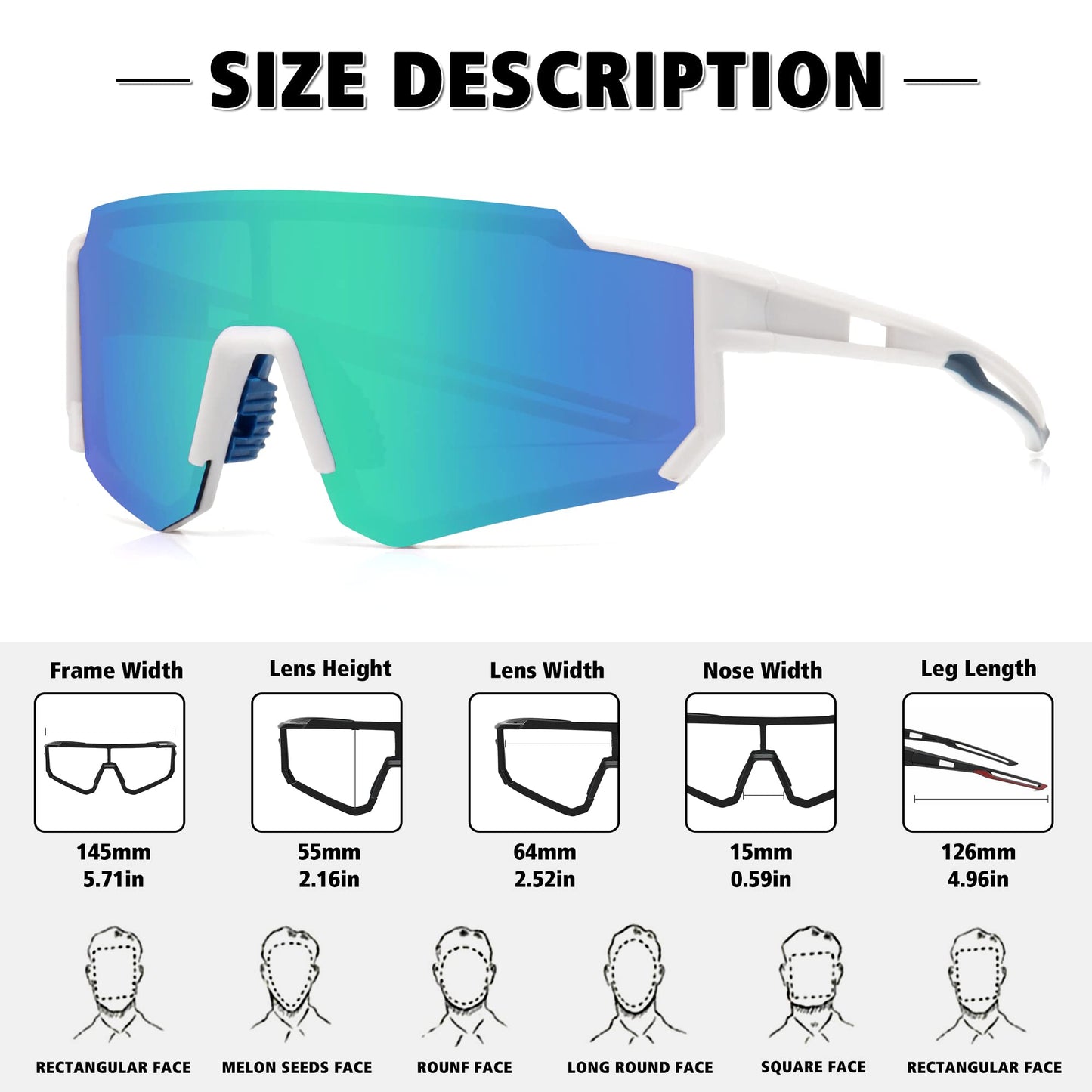 STORYCOAST Polarized Sports Sunglasses for Men Women,Driving Fishing Cycling Mountain Bike Sunglasses UV400 Protection Clear Gray Frame-Dark Blue Mirror Lens