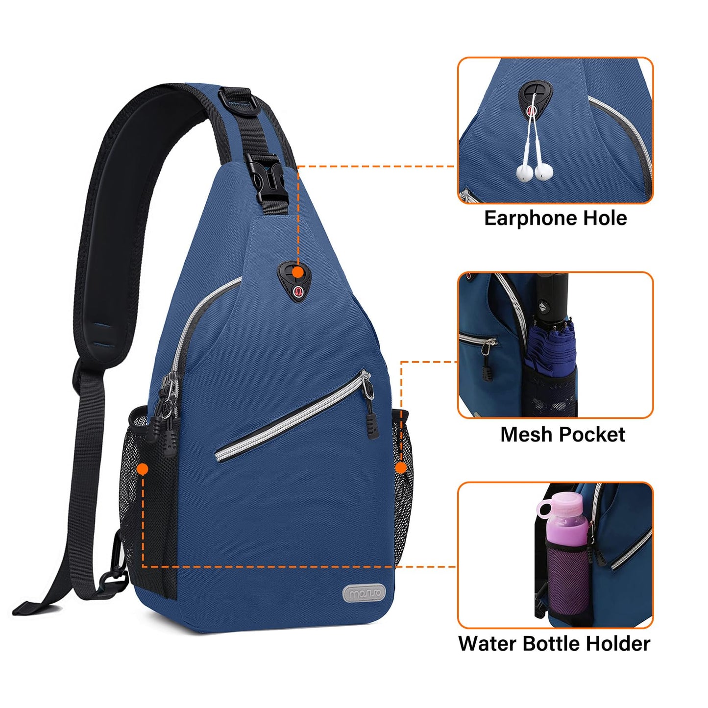 MOSISO Sling Backpack, Multipurpose Crossbody Shoulder Bag Travel Hiking Daypack, Airy Blue, Medium