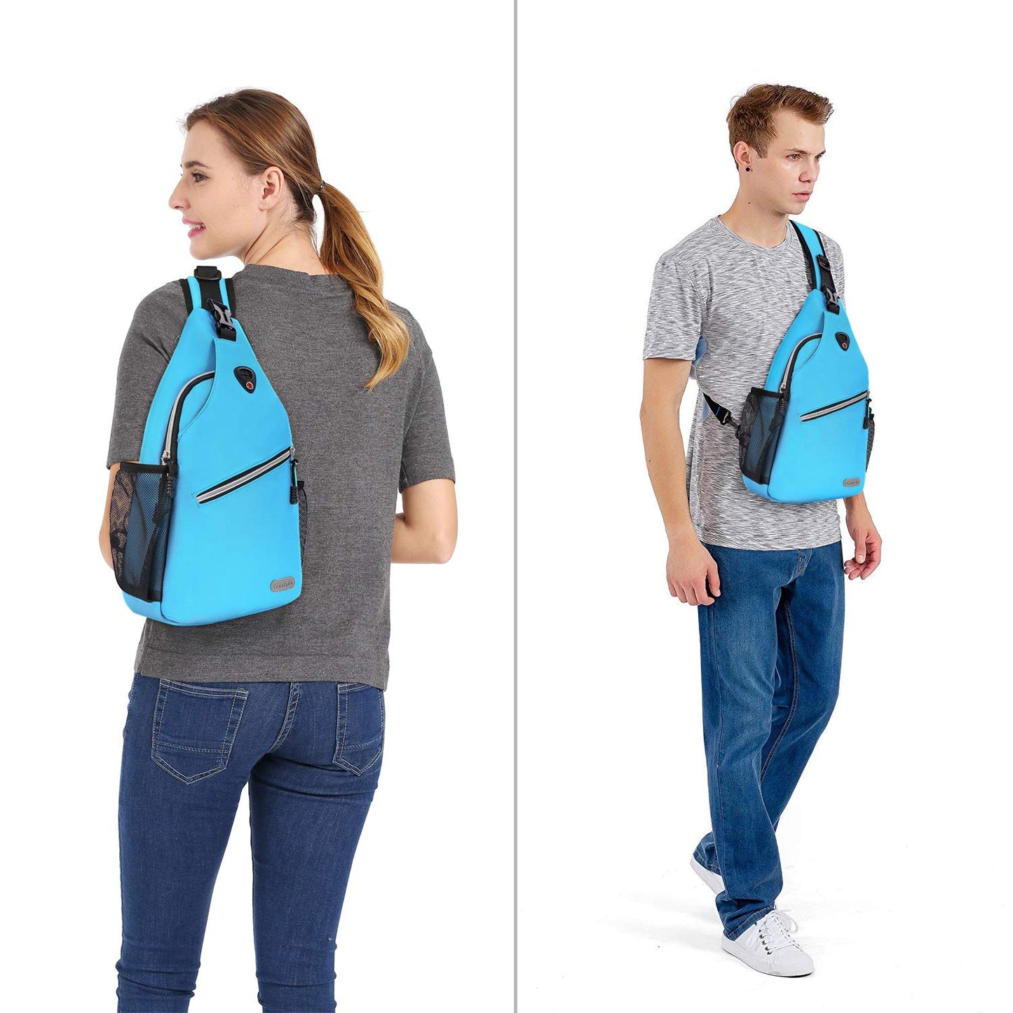 MOSISO Sling Backpack, Multipurpose Crossbody Shoulder Bag Travel Hiking Daypack, Airy Blue, Medium