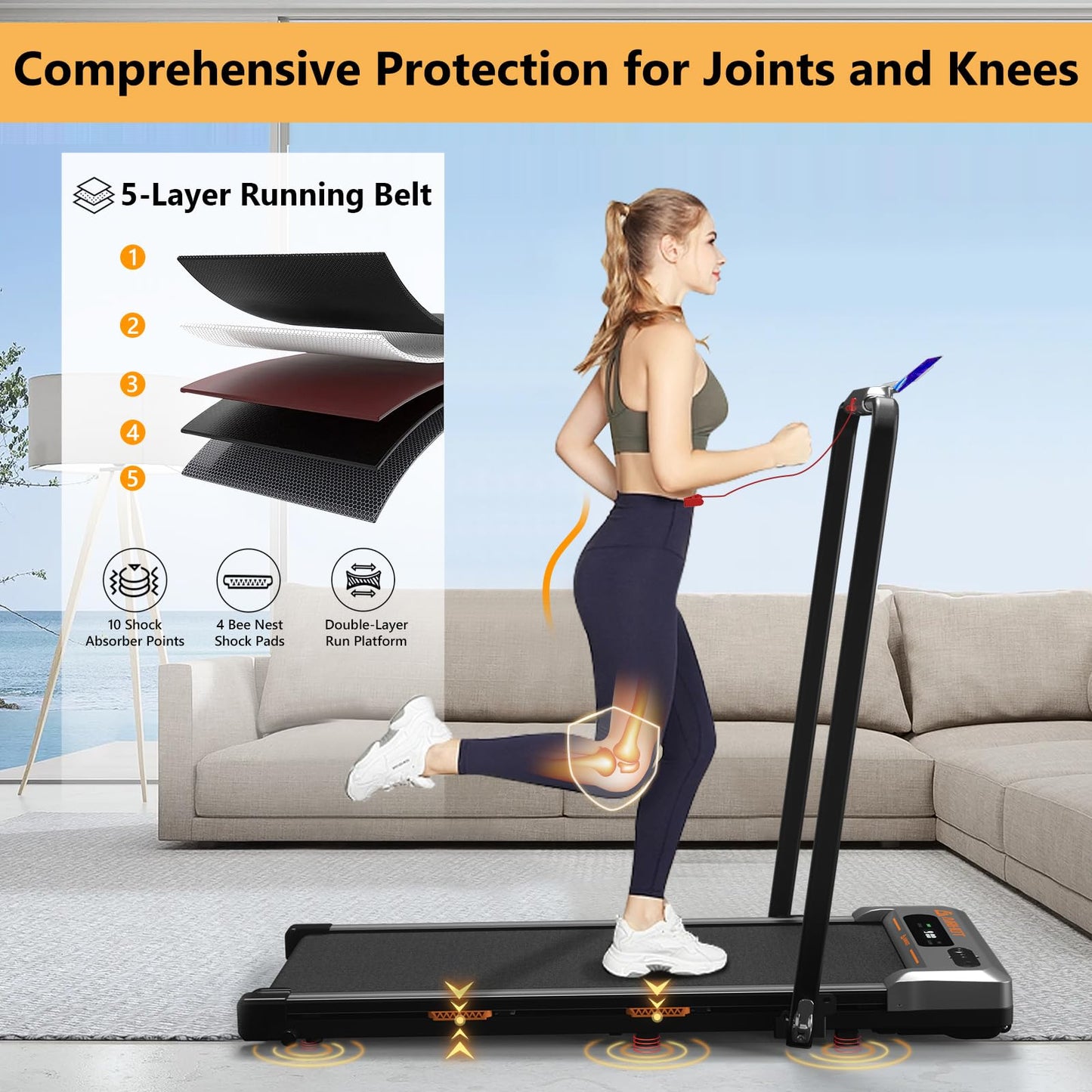 AIRHOT Under Desk Treadmill, Walking Pad 2 in 1 for Walking and Jogging, Portable Walking Treadmill with Remote Control Lanyard for Home/Office, 2.5HP Low-Noise Desk Treadmill in LED Display