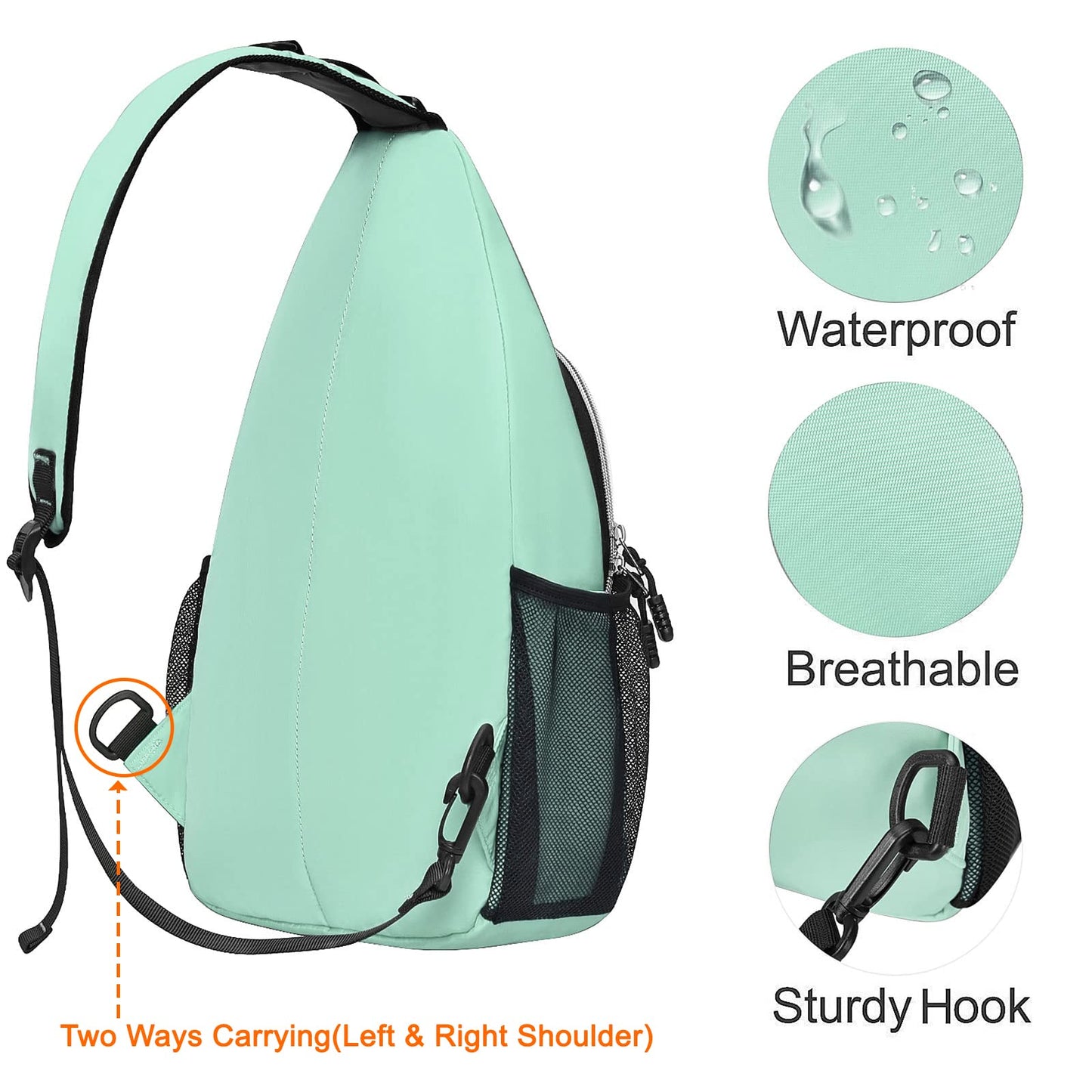 MOSISO Sling Backpack, Multipurpose Crossbody Shoulder Bag Travel Hiking Daypack, Airy Blue, Medium