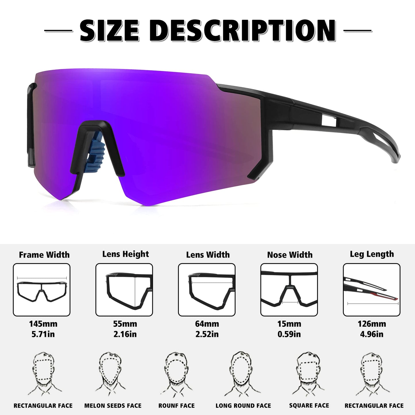 STORYCOAST Polarized Sports Sunglasses for Men Women,Driving Fishing Cycling Mountain Bike Sunglasses UV400 Protection Clear Gray Frame-Dark Blue Mirror Lens