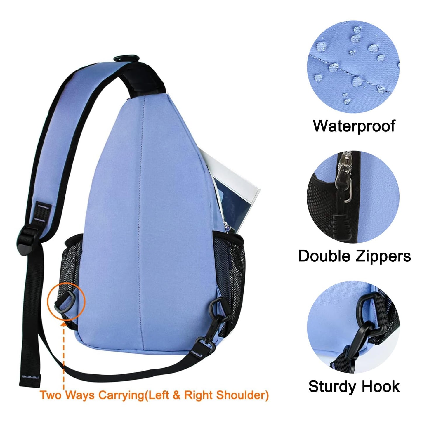 MOSISO Sling Backpack, Multipurpose Crossbody Shoulder Bag Travel Hiking Daypack, Airy Blue, Medium