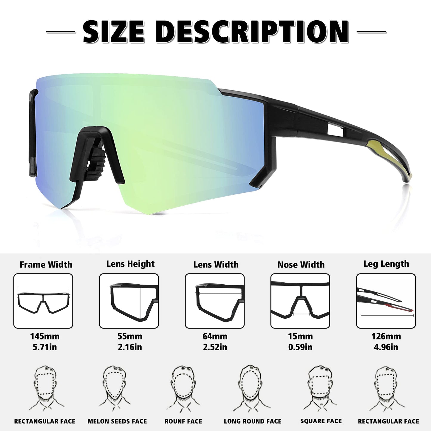 STORYCOAST Polarized Sports Sunglasses for Men Women,Driving Fishing Cycling Mountain Bike Sunglasses UV400 Protection Clear Gray Frame-Dark Blue Mirror Lens