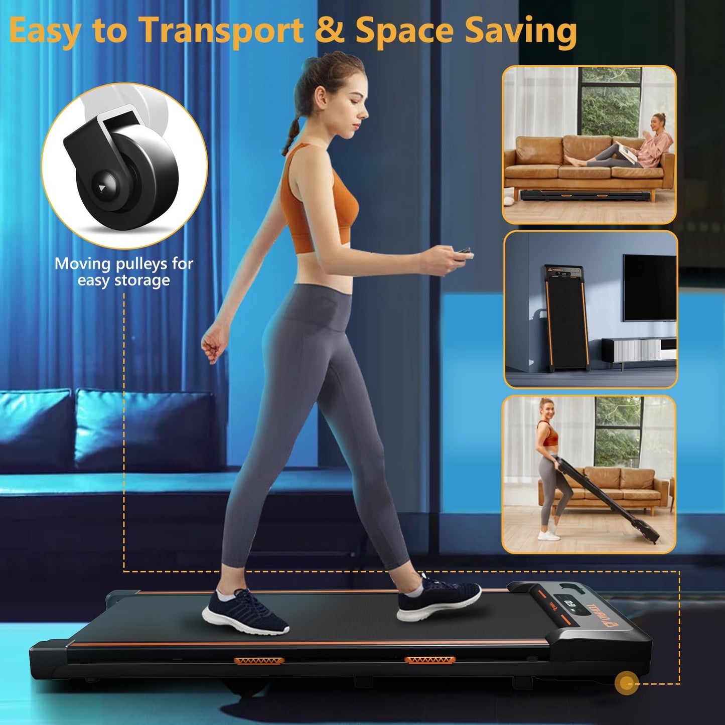 AIRHOT Under Desk Treadmill, Walking Pad 2 in 1 for Walking and Jogging, Portable Walking Treadmill with Remote Control Lanyard for Home/Office, 2.5HP Low-Noise Desk Treadmill in LED Display