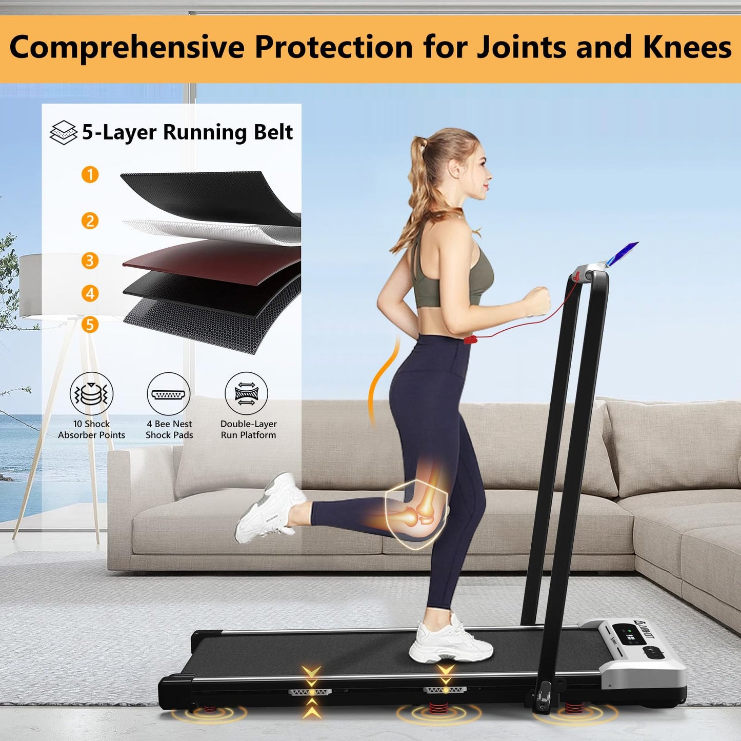 AIRHOT Under Desk Treadmill, Walking Pad 2 in 1 for Walking and Jogging, Portable Walking Treadmill with Remote Control Lanyard for Home/Office, 2.5HP Low-Noise Desk Treadmill in LED Display