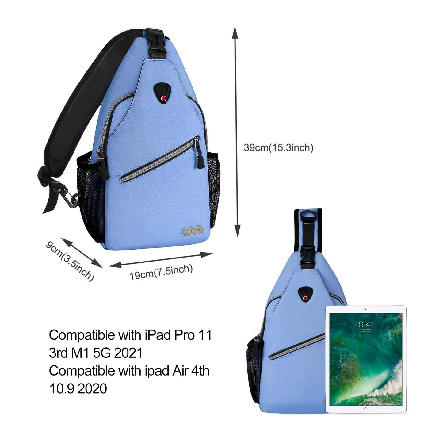 MOSISO Sling Backpack, Multipurpose Crossbody Shoulder Bag Travel Hiking Daypack, Airy Blue, Medium