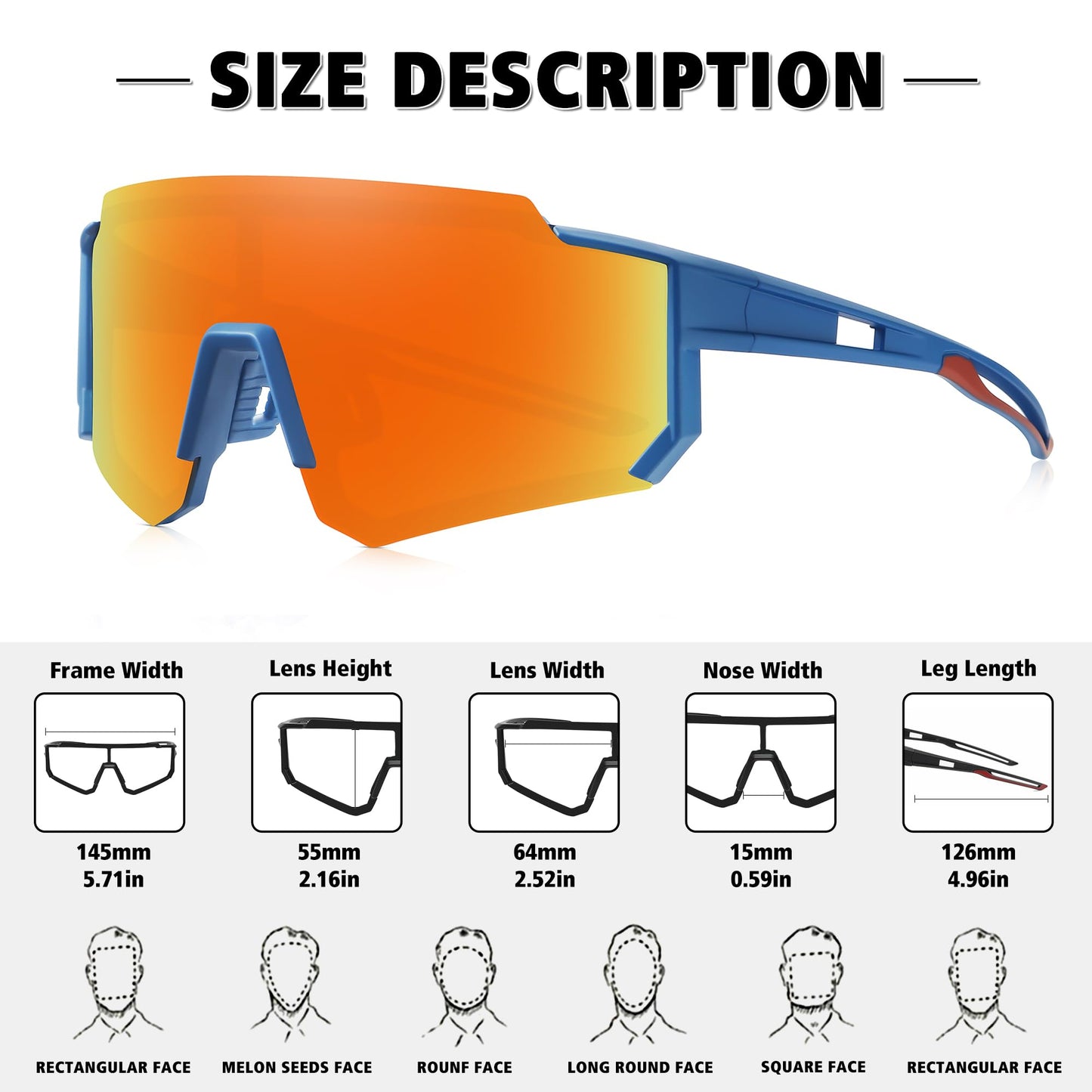 STORYCOAST Polarized Sports Sunglasses for Men Women,Driving Fishing Cycling Mountain Bike Sunglasses UV400 Protection Clear Gray Frame-Dark Blue Mirror Lens