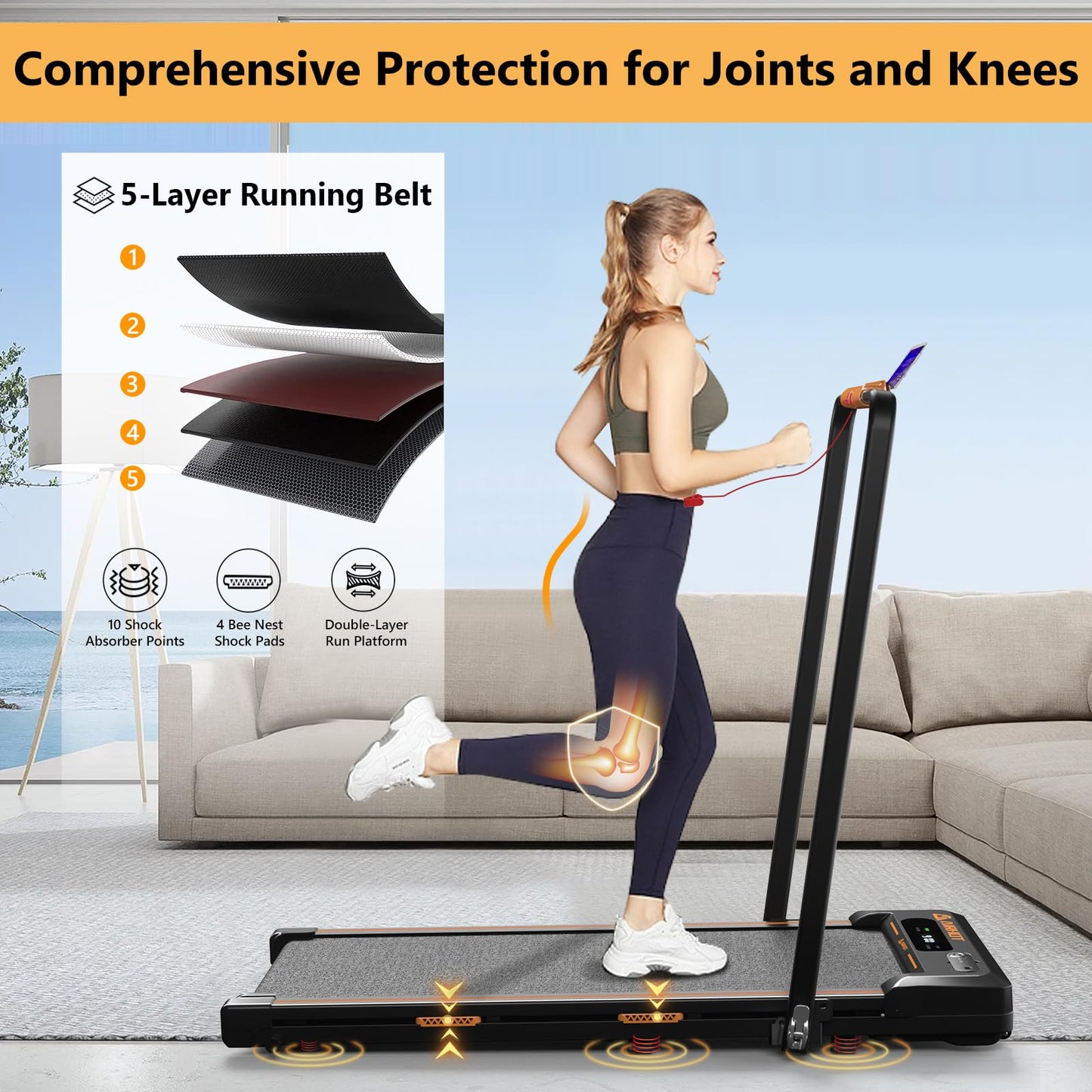 AIRHOT Under Desk Treadmill, Walking Pad 2 in 1 for Walking and Jogging, Portable Walking Treadmill with Remote Control Lanyard for Home/Office, 2.5HP Low-Noise Desk Treadmill in LED Display