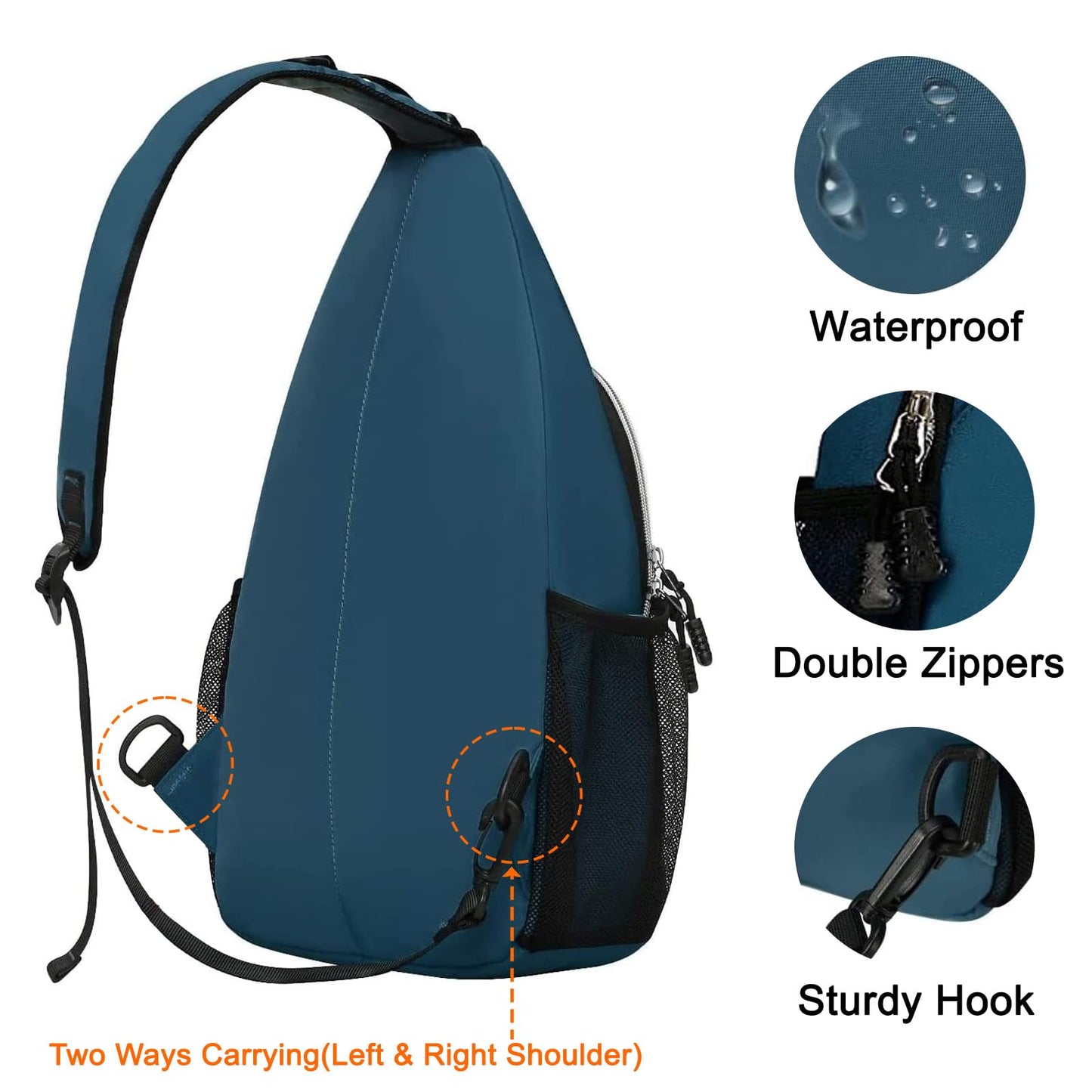 MOSISO Sling Backpack, Multipurpose Crossbody Shoulder Bag Travel Hiking Daypack, Airy Blue, Medium