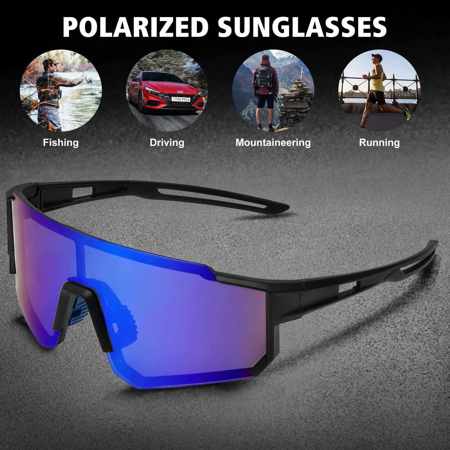 STORYCOAST Polarized Sports Sunglasses for Men Women,Driving Fishing Cycling Mountain Bike Sunglasses UV400 Protection Clear Gray Frame-Dark Blue Mirror Lens