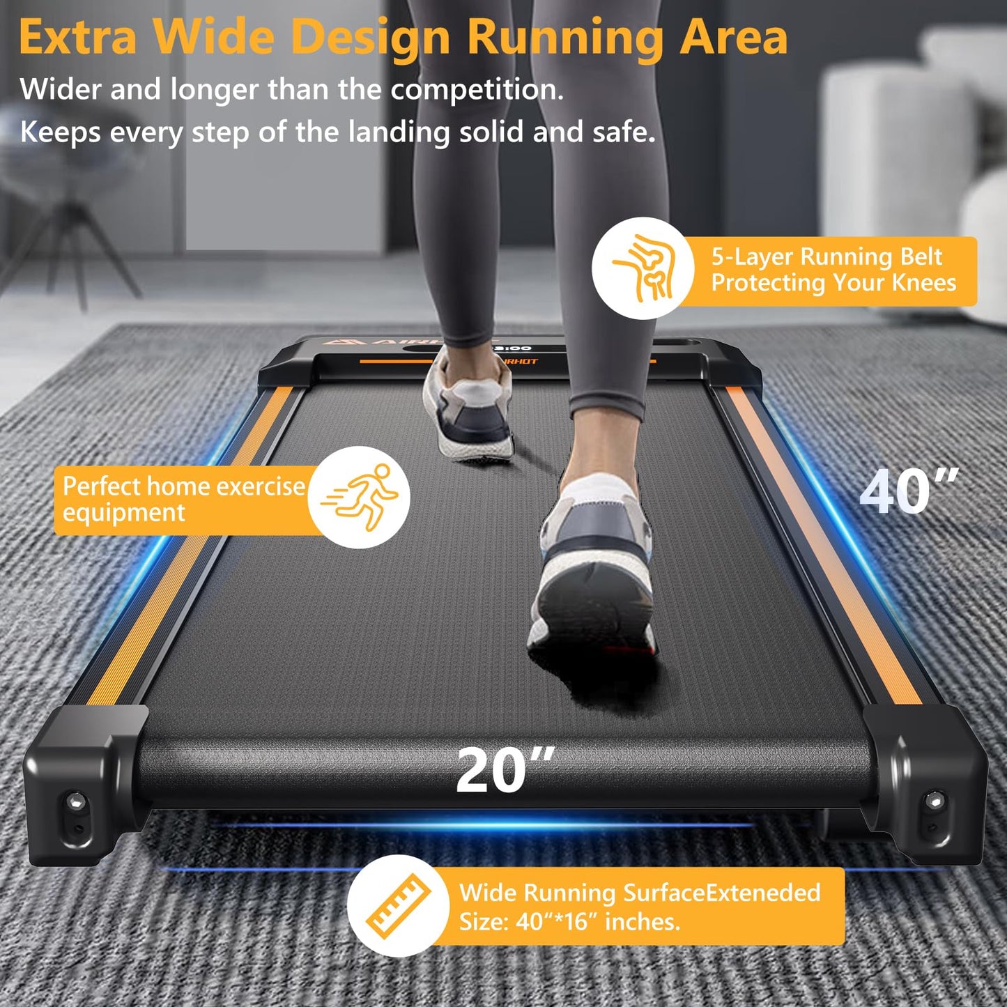 AIRHOT Under Desk Treadmill, Walking Pad 2 in 1 for Walking and Jogging, Portable Walking Treadmill with Remote Control Lanyard for Home/Office, 2.5HP Low-Noise Desk Treadmill in LED Display