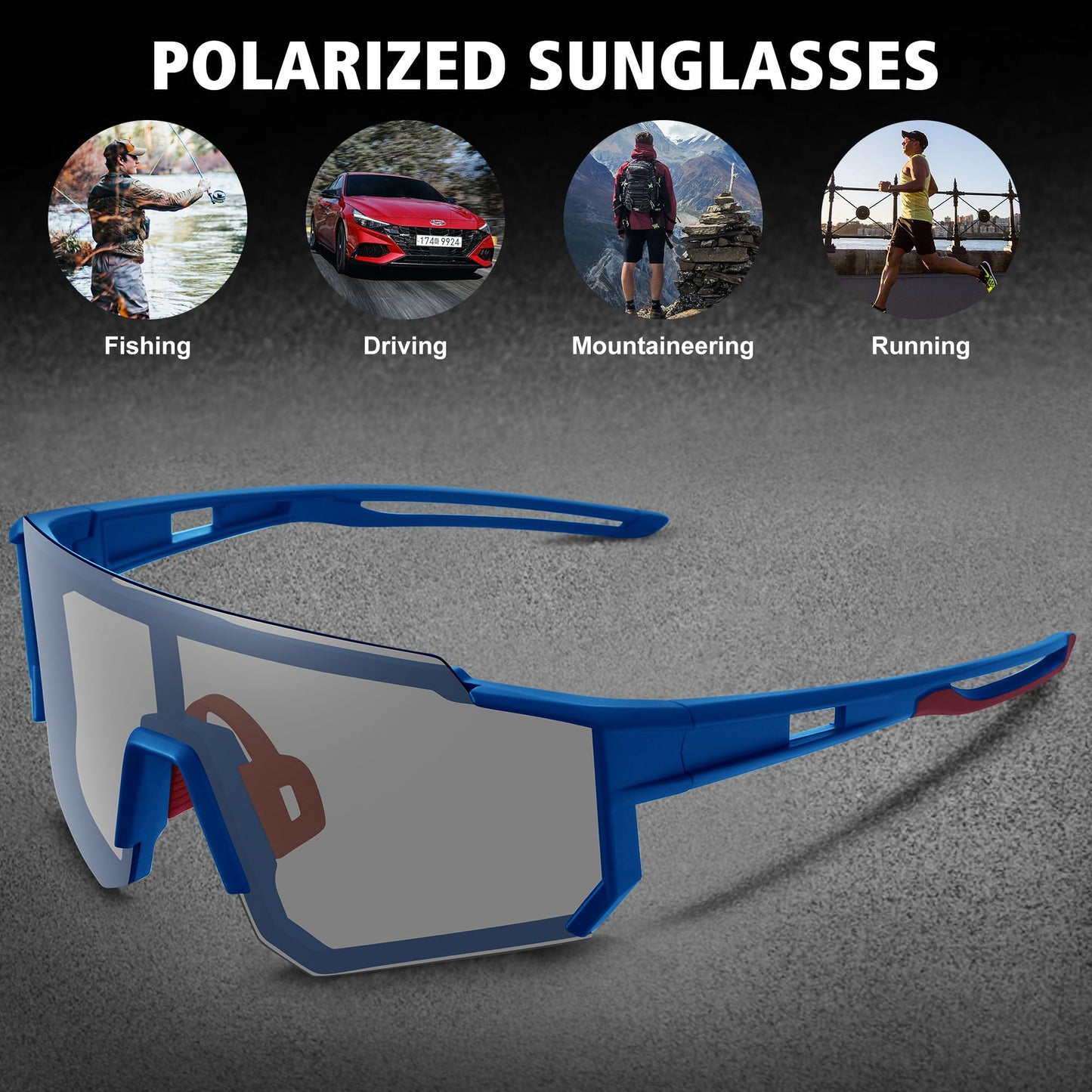 STORYCOAST Polarized Sports Sunglasses for Men Women,Driving Fishing Cycling Mountain Bike Sunglasses UV400 Protection Clear Gray Frame-Dark Blue Mirror Lens