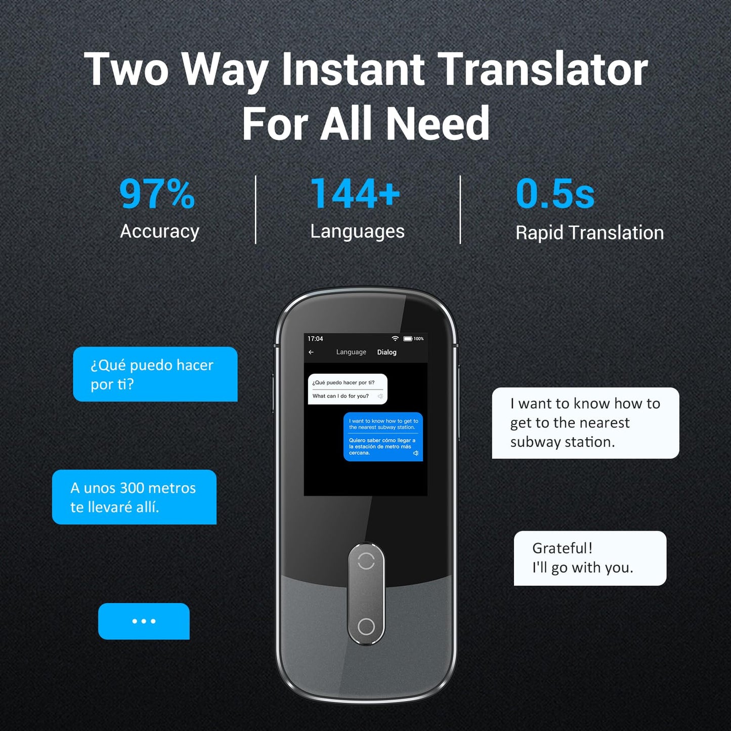 ANFIER Language Translator Device No WiFi Needed Instant Translator 2024 for 144 Languages and Accents AI Electronic Foreign Language Translators W10S