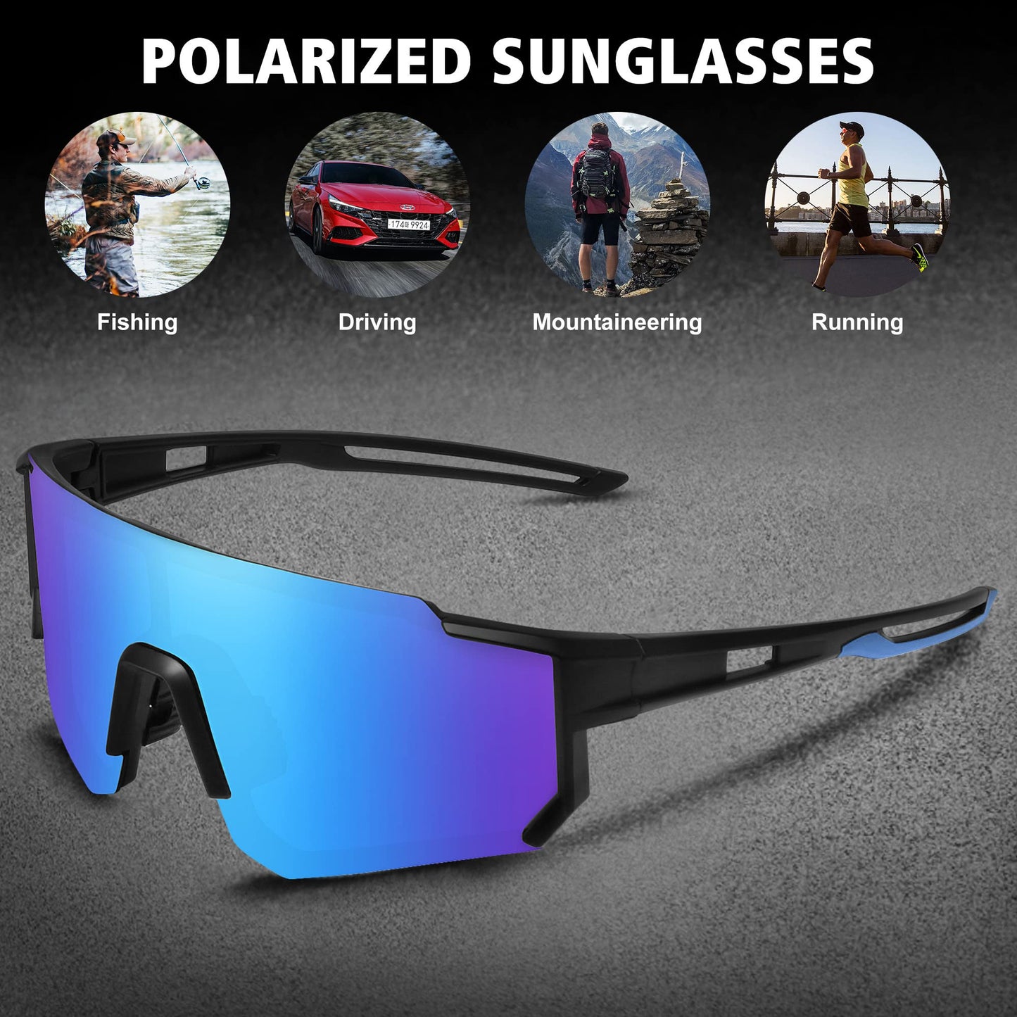 STORYCOAST Polarized Sports Sunglasses for Men Women,Driving Fishing Cycling Mountain Bike Sunglasses UV400 Protection Clear Gray Frame-Dark Blue Mirror Lens