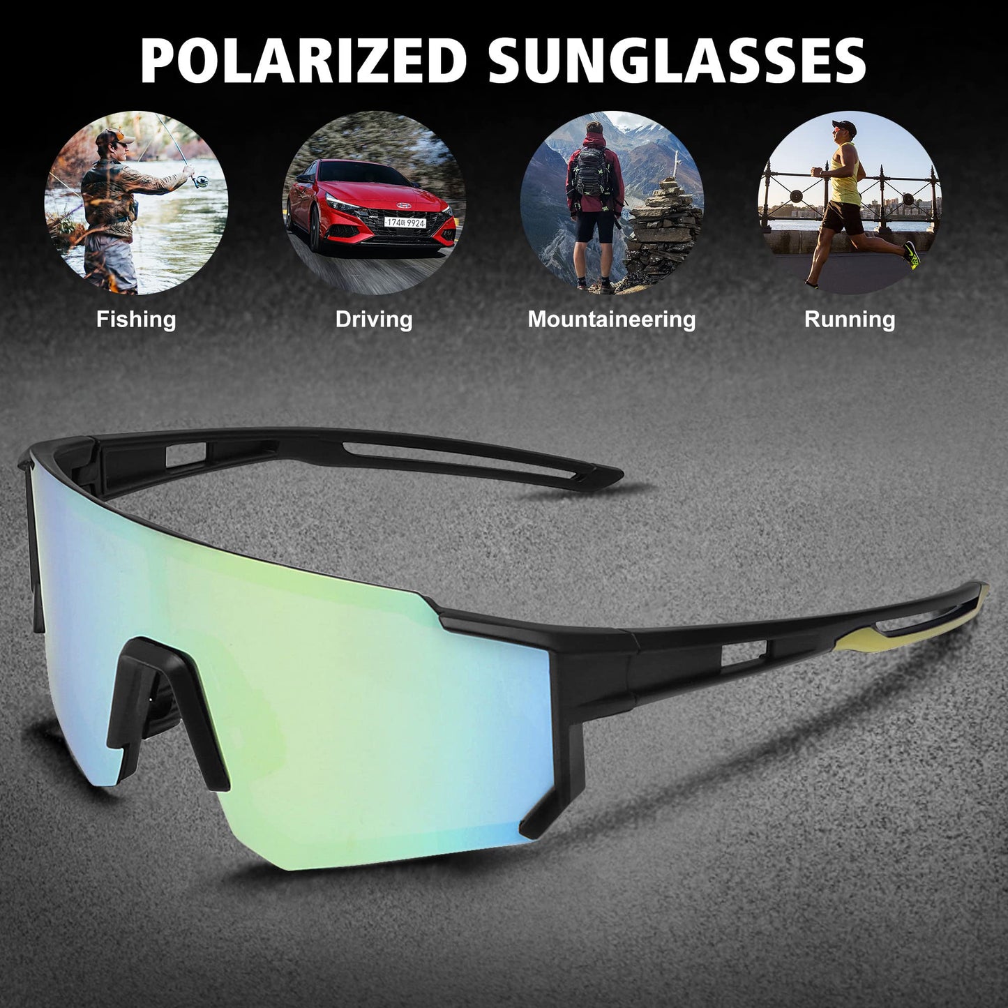 STORYCOAST Polarized Sports Sunglasses for Men Women,Driving Fishing Cycling Mountain Bike Sunglasses UV400 Protection Clear Gray Frame-Dark Blue Mirror Lens