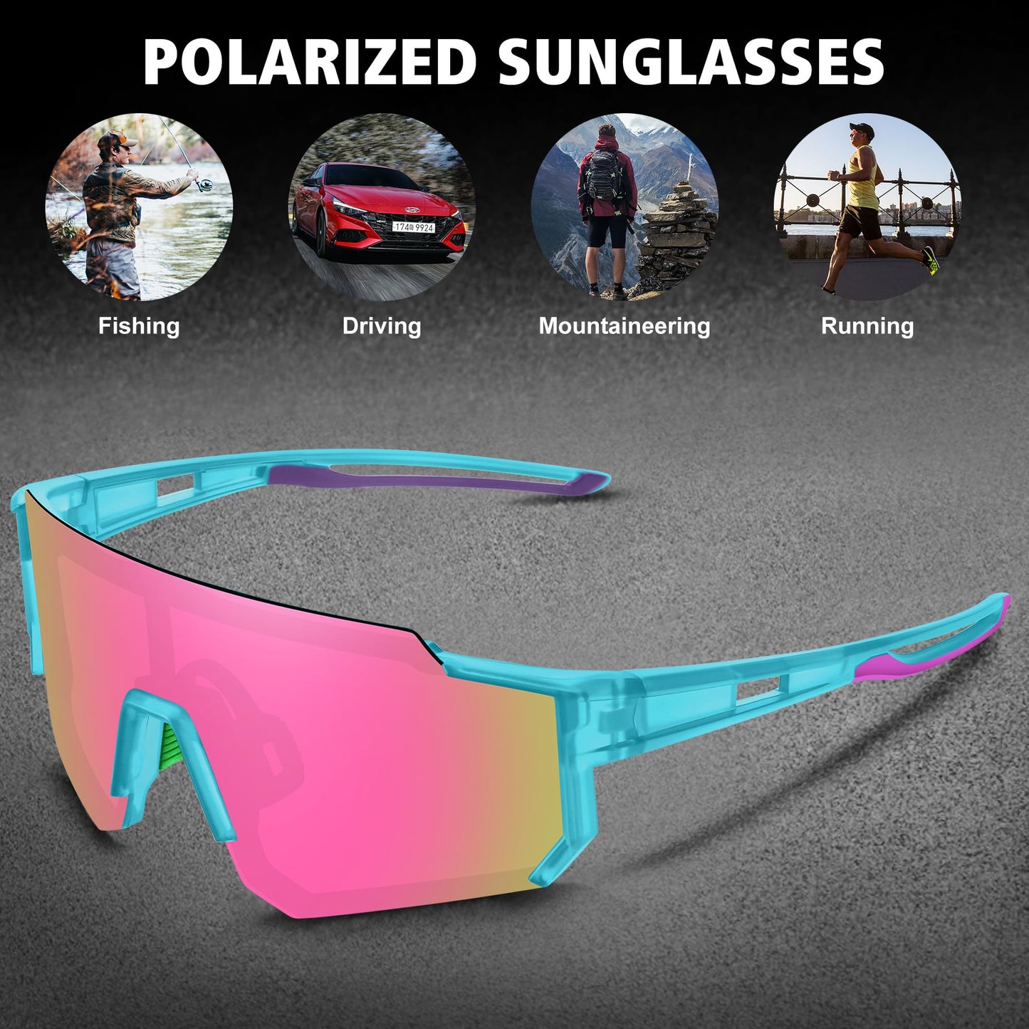 STORYCOAST Polarized Sports Sunglasses for Men Women,Driving Fishing Cycling Mountain Bike Sunglasses UV400 Protection Clear Gray Frame-Dark Blue Mirror Lens