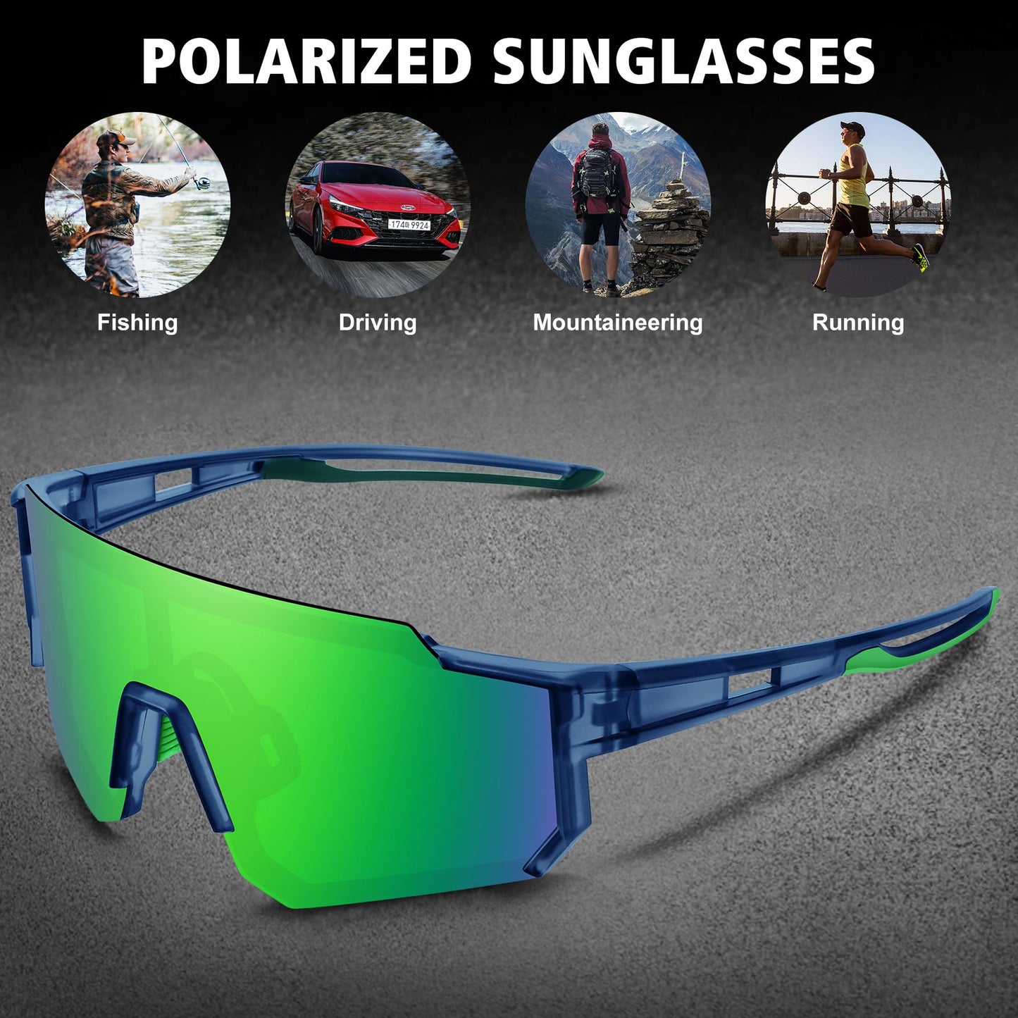 STORYCOAST Polarized Sports Sunglasses for Men Women,Driving Fishing Cycling Mountain Bike Sunglasses UV400 Protection Clear Gray Frame-Dark Blue Mirror Lens